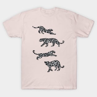 Leopard Shapes Pattern, Black and White, on Blush Pink T-Shirt